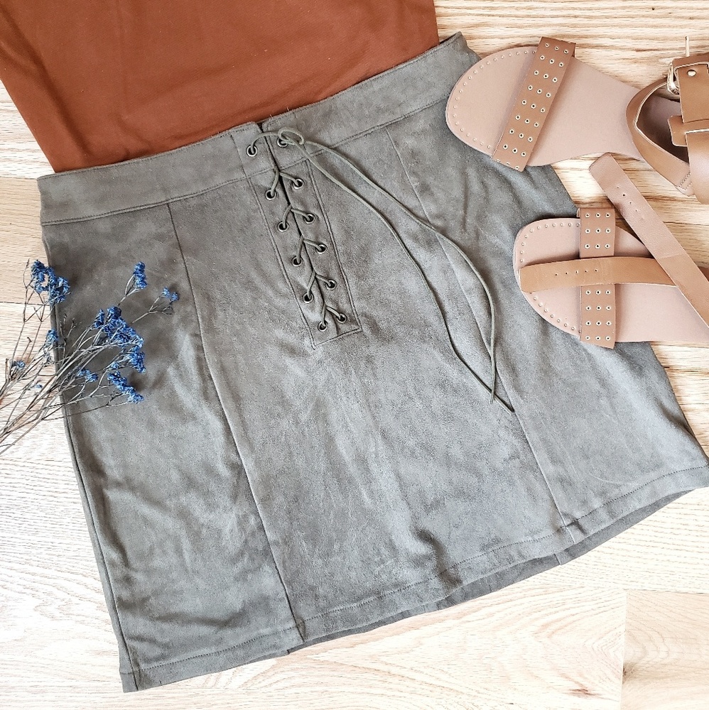 Faux Suede Lace Up Skirt